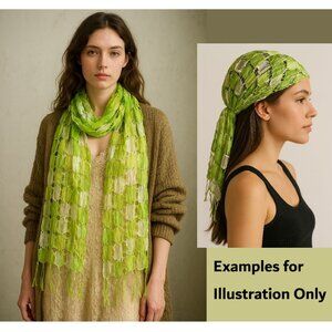 Handmade One Of A Kind Lime Green Shades Woven Scarf Fringe Artsy Fairycore Wrap